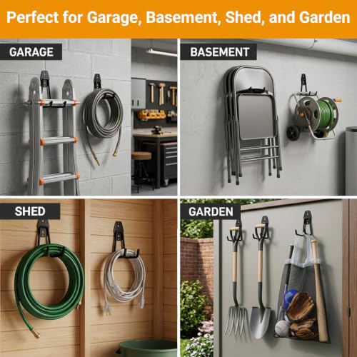 Heavy Duty Garage Wall Hooks 4 Pack Large Square Utility Hangers for Ladders and Bikes