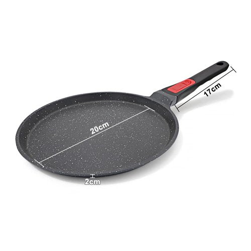 Non Stick Crepe Pan with Detachable Handle, 8 Inch Cast Aluminium Dosa Tawa Tortilla Pan, Pancake Pan Induction Compatible - Black
