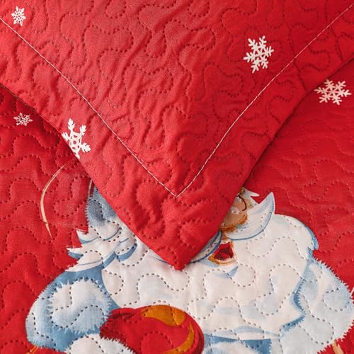 CHINO Christmas Quilts Bedding Set Queen Dark Red 3-Piece with Santa Claus Pattern