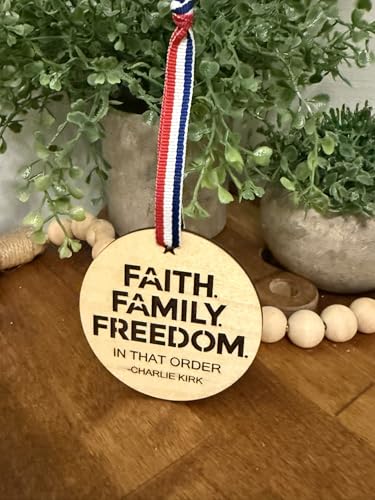 Faith Family Freedom Memorial Ornament with Red White & Blue Ribbon - Handmade USA