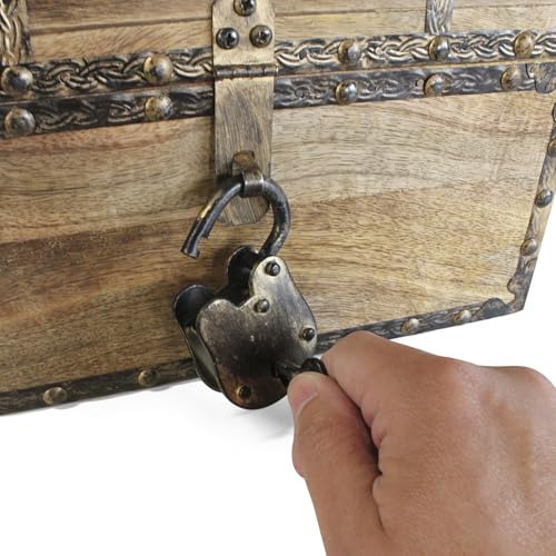 Rustic Solid Mango Wood Treasure Chest with Antique Lock and Skeleton Keys