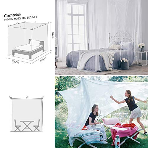 White Bed Canopy Mosquito Net - 4-Post Canopy Curtains for Full Queen King Beds