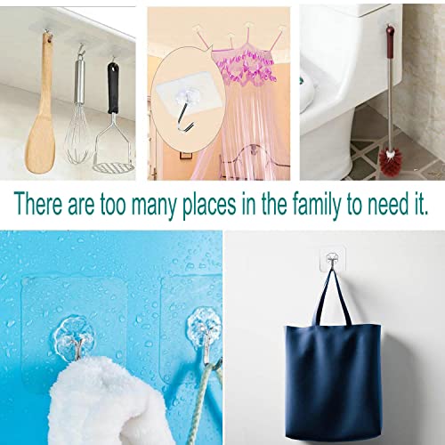24 Pack Heavy Duty Adhesive Wall Hooks 33lb Waterproof Clear Sticky Hooks