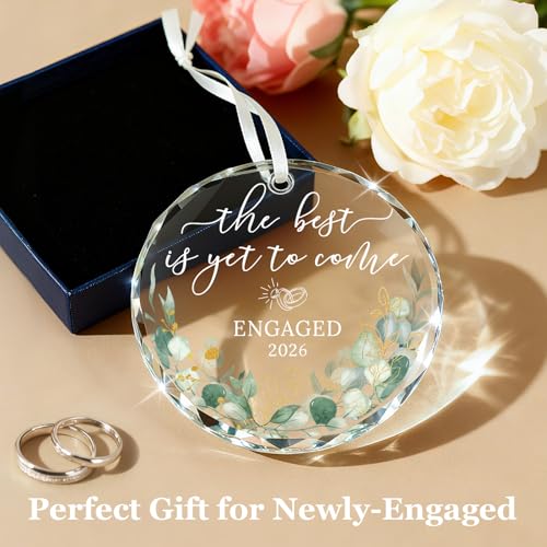 Engaged 2026 Crystal Glass Ornament Keepsake for Couples