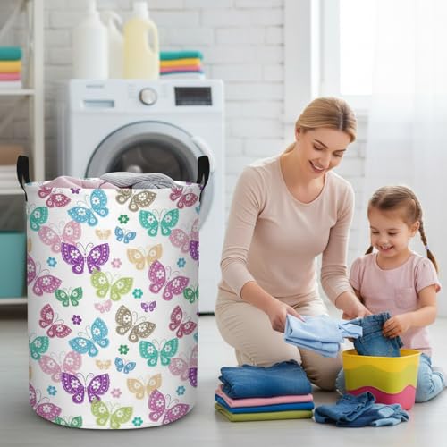 Butterfly Laundry Basket - Foldable Cotton Linen Nursery Hamper