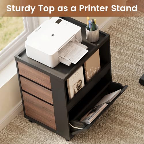 3-Drawer Mobile File Cabinet with Side Storage and Printer Stand
