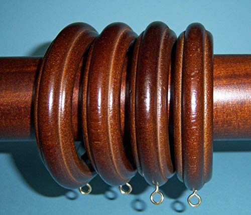 Decorative Wood Curtain Rings for 2-Inch Drapery Poles, Coffee Finish, 4-Pack