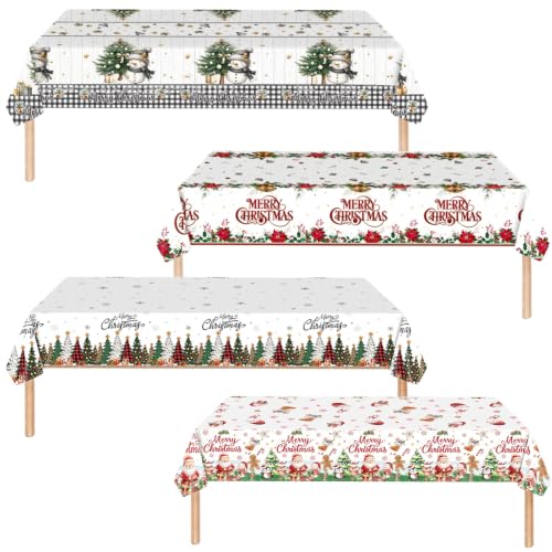 Ediactcyl 4-Pack Christmas Tablecloths, 54x108 Inches Waterproof Disposable