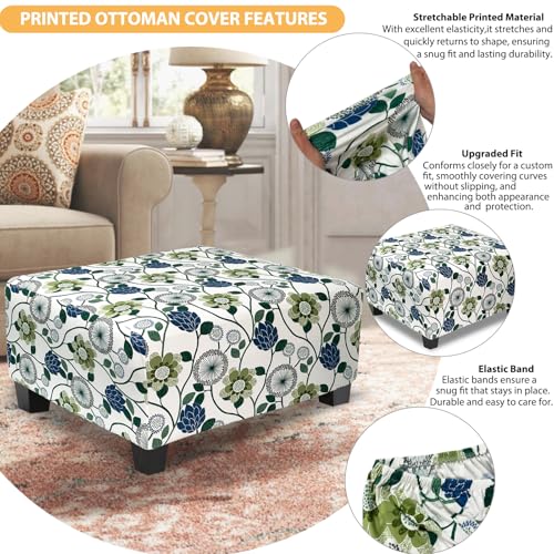 X-Large Rectangular Ottoman Cover - Stretch Slipcover with Flower Print