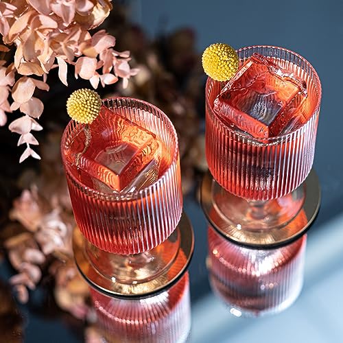 Vintage Art Deco Ribbed Cocktail Glasses Set of 4 - 10 oz Stemware for Whiskey, Gin, Vodka