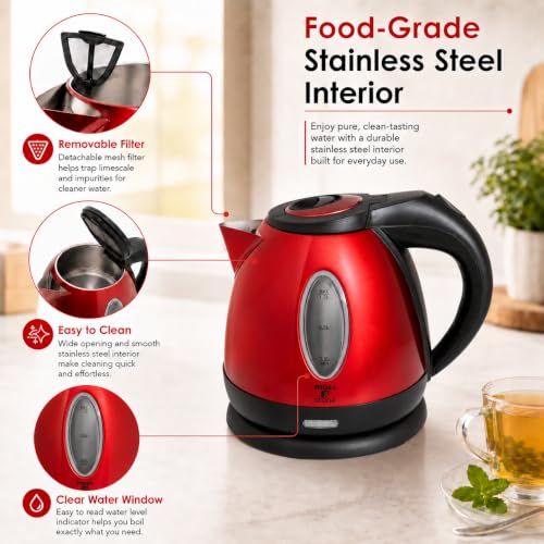 1.2L Electric Kettle, Fast-Boiling Stainless Steel Tea Pot with LED Light