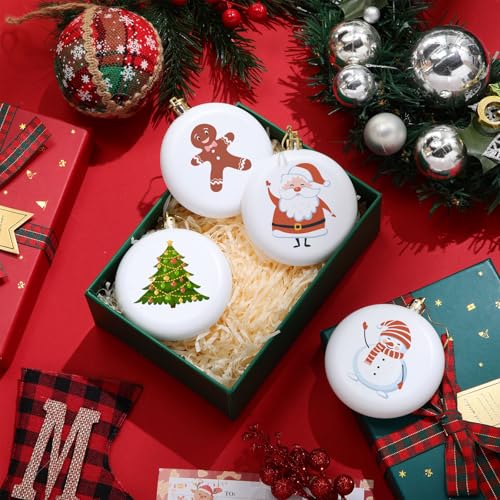 DIY Christmas White Ball Ornaments Set - 12 Pieces, 3.15 Inch Flat Discs, Matte Finish