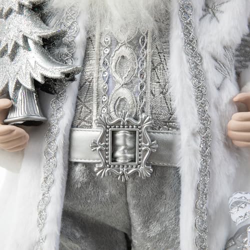 Frosty Santa 18" Figurine with Faux Fur - Glitzhome Traditional Christmas Decor (Snow Silver Coat) — Frosty Santa/18"h