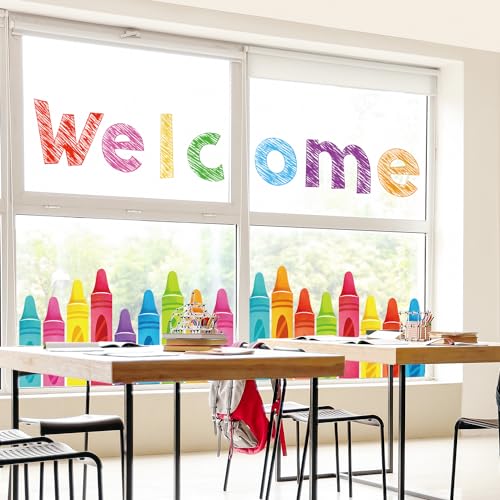 9-Sheet Crayon Window Clings Back to School Classroom Decorations