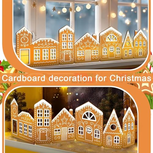 Foldable Christmas Gingerbread Village with LED String Lights - 39 x 9.8"