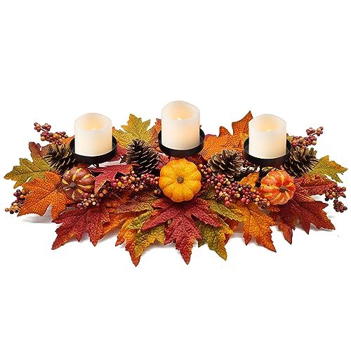 Fall Thanksgiving Centerpiece with Artificial Pumpkins and Pine Cones - Harvest Table Decor