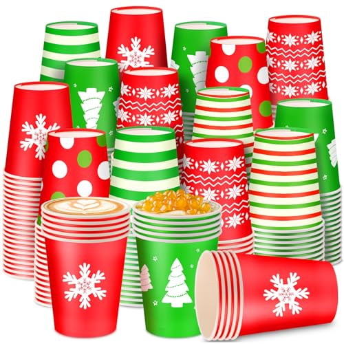 Maxcheck 300 Pieces 8oz Christmas Disposable Coffee Cups Holiday Party Drinkware