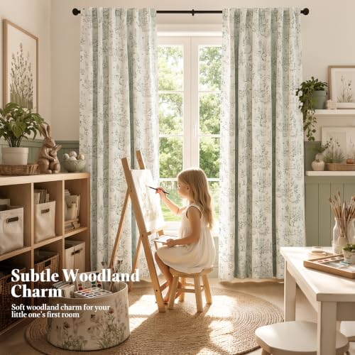Blackout Curtains 84 Inch - Botanical Rabbit Pattern Room Darkening Panels