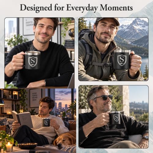Black Personalized 14 Oz Insulated Coffee Mug with Letter S & Lid