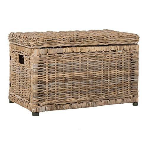 31-Inch Wicker Storage Trunk with Removable Lid - Hand-Woven Rattan Chest