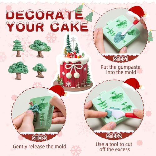 Kalain 2 Pieces Christmas Tree Fondant Molds – Silicone Cake Decorating Set