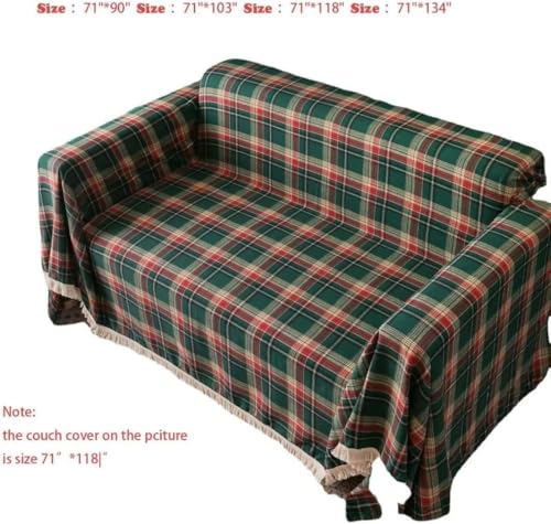 Optioptom Christmas Plaid Couch Cover Green 71x118 Inches Sofa Protector