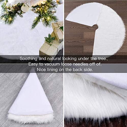 48-Inch White Faux Fur Christmas Tree Skirt - Soft Plush Holiday Decor