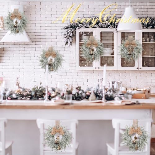12 Pcs Mini Christmas Wreaths with Bells and Ribbons for Cabinets and Decor - Variation of 12