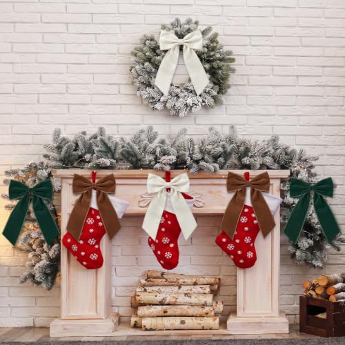 Riceshoot Earth Tone Velvet Christmas Bow Set - Large Holiday Tree Decor, 6 Pack