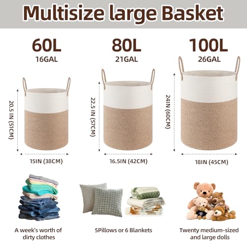 Large Cotton Rope Woven Laundry Hamper - 60L Storage Basket with Handles