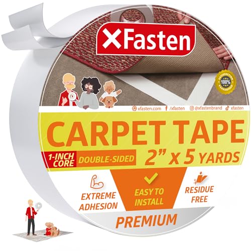 Heavy Duty Double Sided Carpet Tape - 2 Inch x 5 Yards, Residue-Free