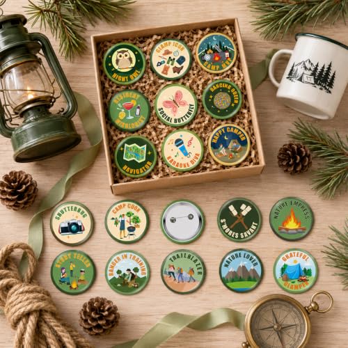 18 Pcs Camping Themed Bachelorette Party Pins - Bridal Shower Favors