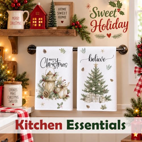 AWSICE Christmas Kitchen Towels Set of 2 – Rustic Tree Motif, 24 x 16 inches