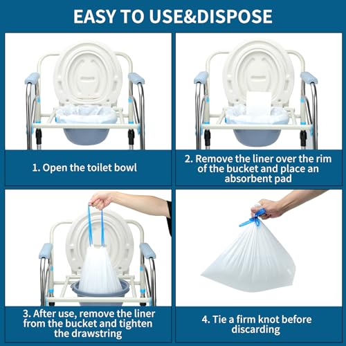 Universal Commode Liners with Absorbent Pads - 100 Count Bedside Toilet Liners