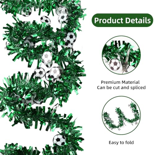 Green Soccer Tinsel Garland - 5 Pack 33ft Metallic Twist Party Decoration