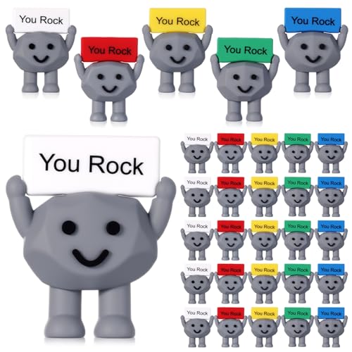 25 Pcs Mini Rubber Stone Figurines with Motivational Quotes for Desk Decor