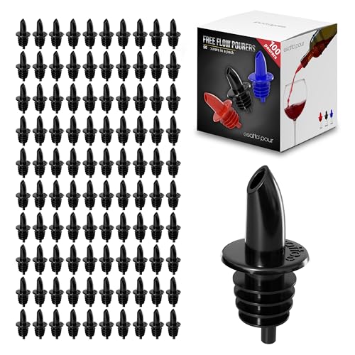 Esatto Black Plastic Pourer Spouts 100 Pack - High-Speed Liquor & Syrup Dispensers