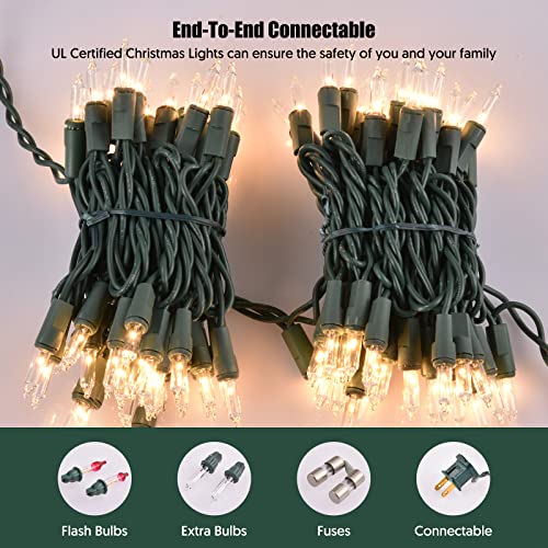 Dirnun Clear White Christmas Lights 100-Count Incandescent, Green Wire, UL Certified, Connectable Indoor/Outdoor