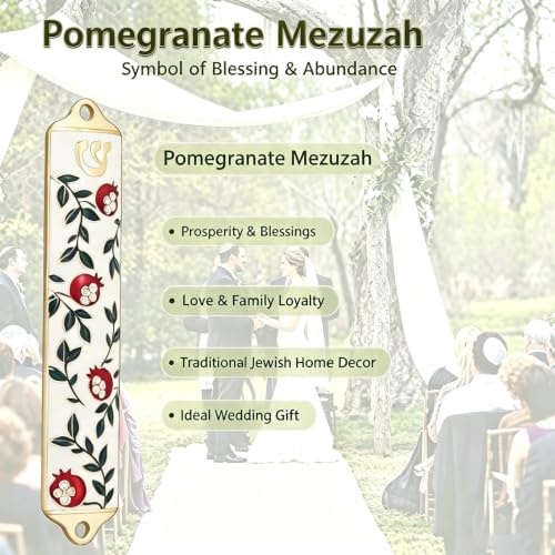 Enamel Mezuzah Case with Scroll, 3.9-inch Pomegranate Vine Design