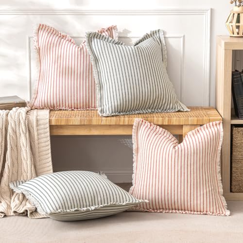 MIULEE Christmas Red Striped Decorative Throw Pillow Covers 18x18 Pack of 2