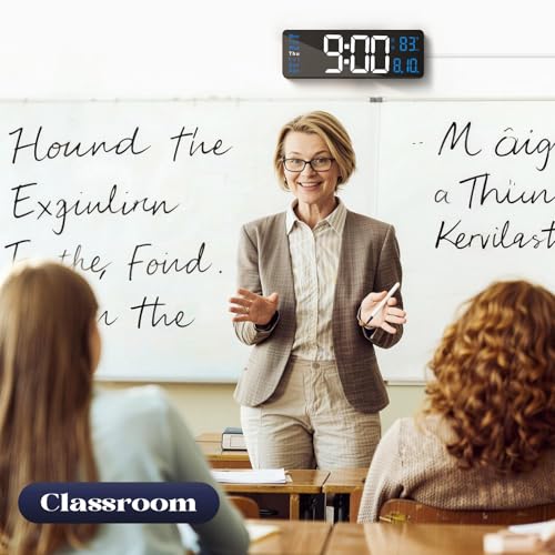 16-Inch Large Digital Wall Clock with Remote, Date, Temp, and Night Light
