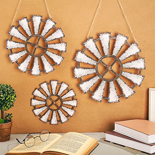 3-Piece Rustic Wood Windmill Wall Decor Set for Farmhouse Home Styling