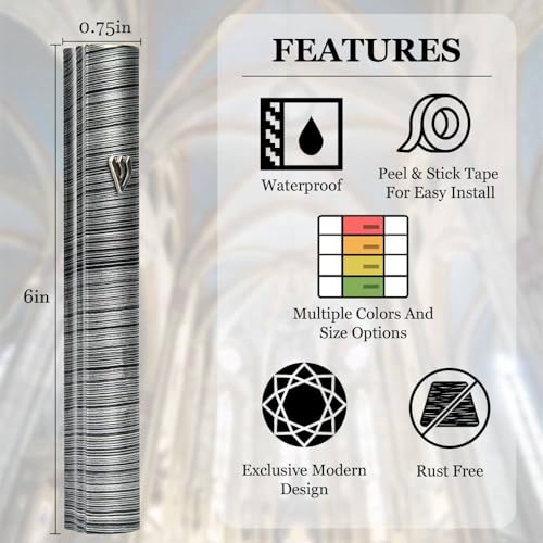 5-Inch Aluminum Mezuzah Case, Modern Striped Design, Weatherproof