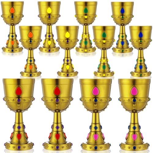 12-Piece Medieval Jeweled Goblets - 8 oz Vintage Plastic Party Cups