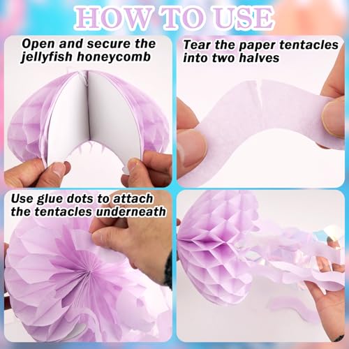 8 Pcs Pink and Purple Jellyfish Honeycomb Hanging Decorations for Parties