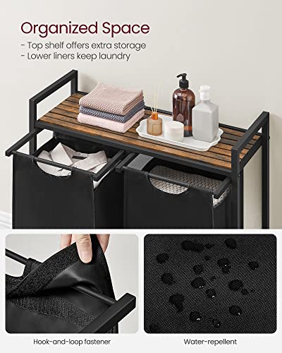 2-Bag Laundry Hamper with Shelf, Sorting Basket with Metal Frame