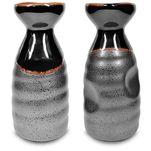 Japanese Sake Set Ceramic 5-Piece Black Kuro Oribe Gifu Japan
