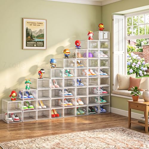 Clear Stackable Shoe Storage Boxes with Magnetic Doors - 6 Pack