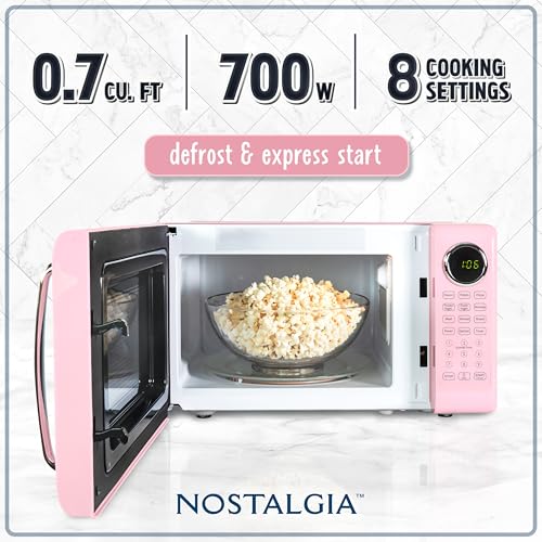 Retro Microwave Oven 0.7 Cu Ft 700-Watt with Turntable - Pink