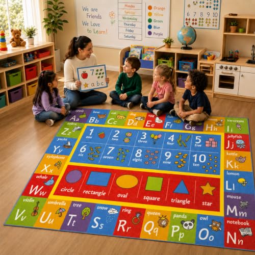 Educational Alphabet, Number & Shape Area Rug - 3x5' Non-Slip Play Mat